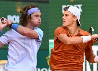 Rune and Rublev have a problem during a rock-paper-scissors game at the Madrid Open