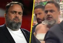 Evangelos Marinakis seen with torn shirt after “clash in the stands”