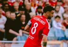Manchester United, well actually Bruno Fernandes runs over Ipswich