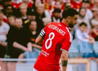 Manchester United, well actually Bruno Fernandes runs over Ipswich